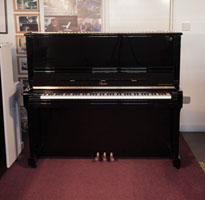 Reconditioned, 2010, Boston UP-132 Upright Piano For Sale with a Black Case and Brass Fittings
