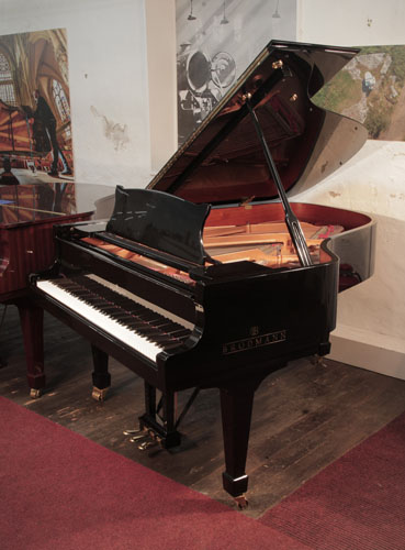 Reconditioned,  2014,   Brodmann BG-187  grand piano for sale with a black case and spade legs  