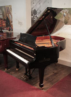 Pre-owned, Brodmann BG-187 grand piano for sale with a black case and spade legs