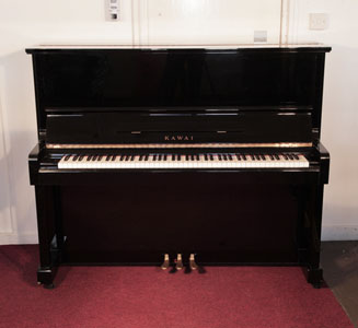 Reconditioned, 1982, Kawai KS-2F Upright Piano For Sale with a Black Case and Brass Fittings