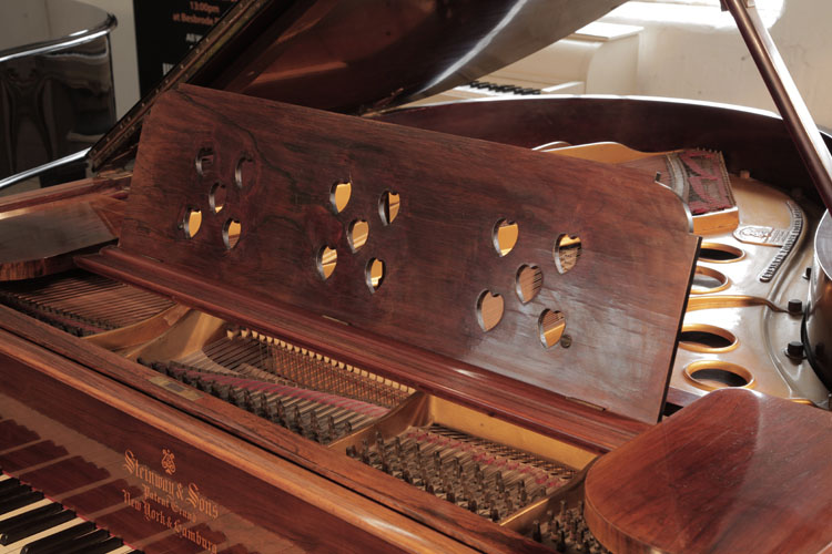 Bespoke Steinway Model O   music desk  featuring cut-out hearts . We are looking for Steinway pianos any age or condition.