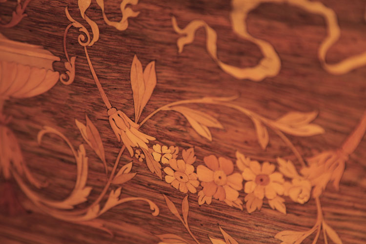 Steinway inlay detail of flowers and rinceaux