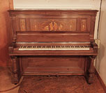 Piano for sale. Restored, 1890, Steinway upright piano for sale with a rosewood case and panels inlaid with dancing ladies, flowers, festoons and fluttering ribbons 
