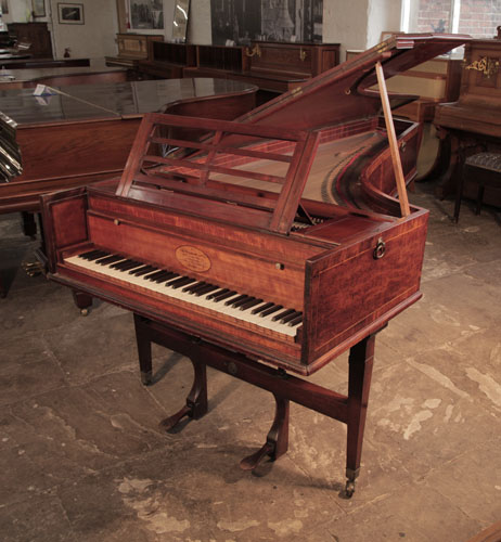 Piano for sale. An 1804, Broadwood forte grand piano for sale with a mahogany case with satinwood and boxwood stringing accents. Piano has sixty-eight notes and two pedals.
