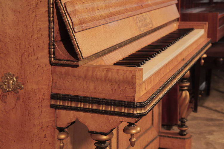 Chappell square piano cheek with gilt and black scalloped border and finial embellishment