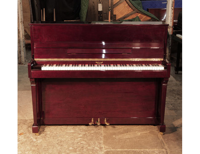  Reconditioned, Eavestaff upright piano for sale with a mahogany case and brass fittings. Piano has an eighty-eight note keyboard and and three pedals  