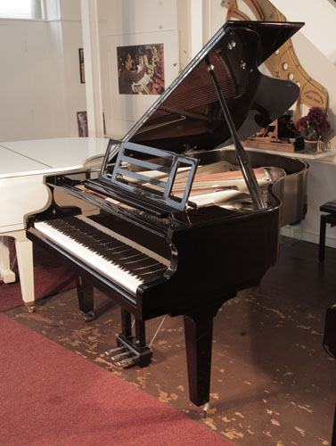 Pre-owned, 2018, Feurich Model 179 Dynamic II grand Piano for sale with a black case.