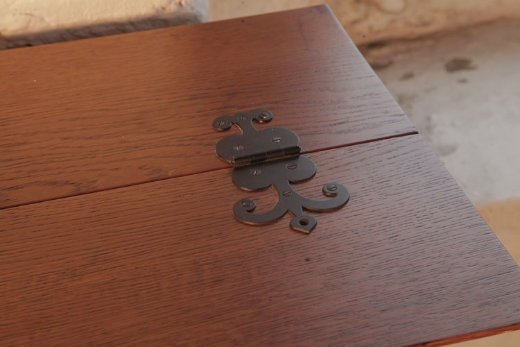 Bechstein ornate iron hinges on piano lid with trefoil embellishment