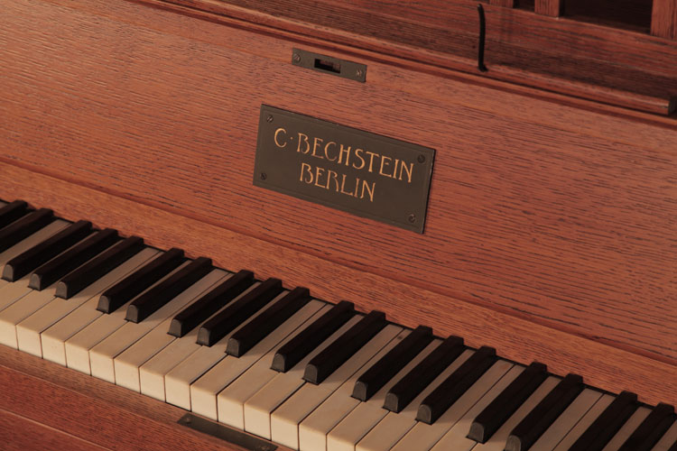 Bechstein manufacturers logo inscribed on a brass plaque on fall. 
