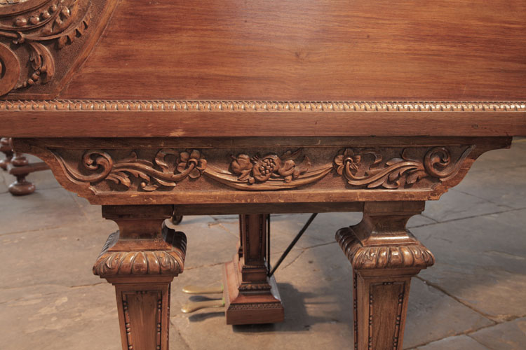 Bechstein leg pediment carved with scrolling foliage, hibiscus flowers, swags and pomegranates
