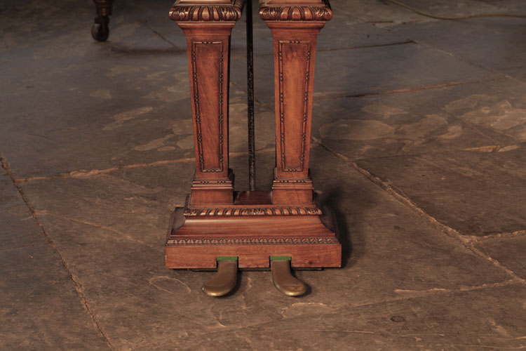 Bechstein Model D two-pedal piano lyre with square, tapered spindles carved with gadrooning and acanthus leaf moulding borders