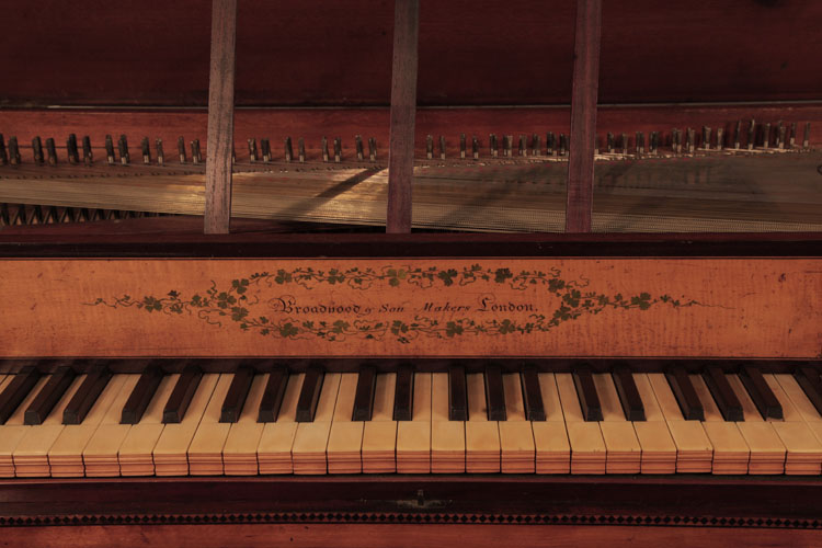 Broadwood makers name on satinwood piano fall surrounded with hand-painted vine leaves