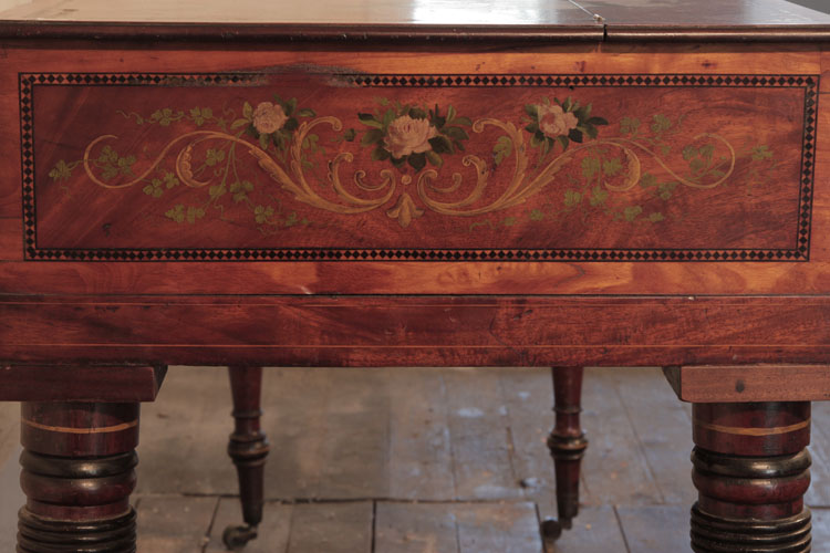 Broadwood side cabinet with an ebony harlequin border and central panel hand-painted with scrolling acanthus, vine leaves and roses