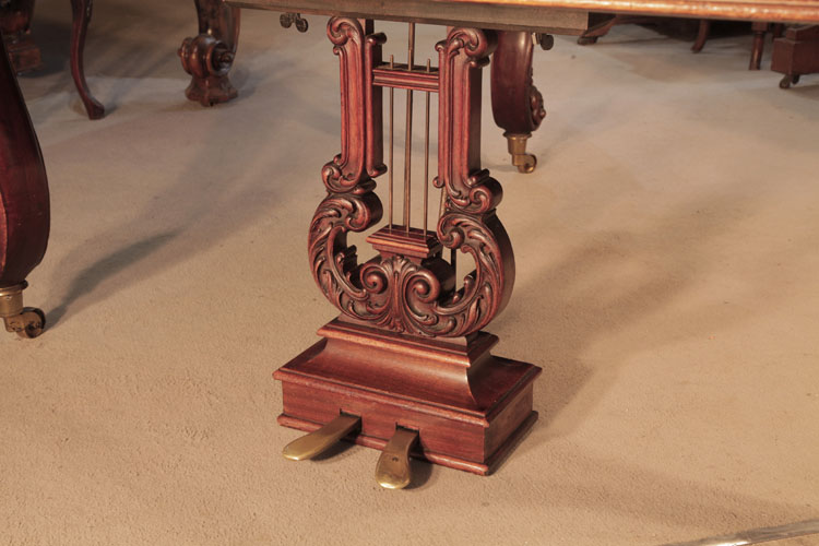 Schiedmayer traditional  shaped two-pedal piano lyre with carved opposing c-scrolls