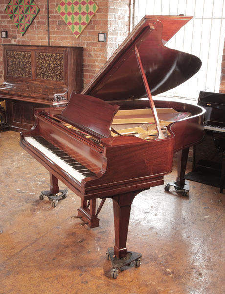 A 1926, Steinway Model O grand piano for sale with a polished, mahogany case and spade legs.  Piano has an eighty-eight note keyboard and a two-pedal lyre. 