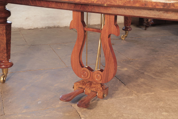 Broadwood traditional  shaped two-pedal piano lyre with carved scroll embellishment