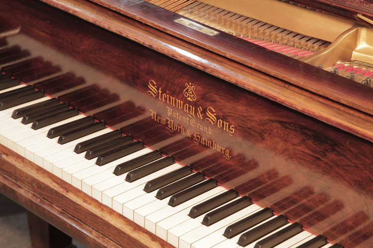 Steinway manufacturer's name inlaid on fall